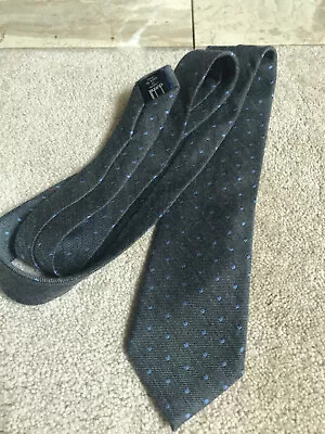 DUNHILL Men's Tie - Gray With Blue Polka Dots - 60% Wool 40% Mulberry Silk - 3  • $34.99