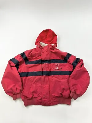 Vintage Nautica Jacket Mens Large Red Hooded J Class Challenge Fits Medium • $29.87