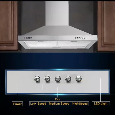 30 Inch 450CFM Wall Mount Range Hood 3 Speed Stainless Steel Kitchen Ventilator • $119.99