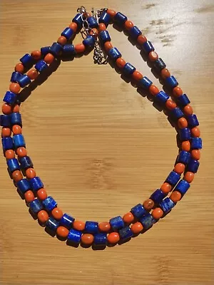 Jay King DTR Mine Finds 2 Strand Lapis Coral Necklace 925 Sterling • $69