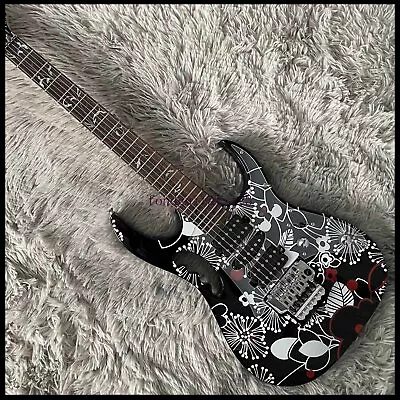 $289.99 • Buy Solid Body 7V Electric Guitar JEM77 Inlay Chrome FR Bridge Floral Pattern Black
