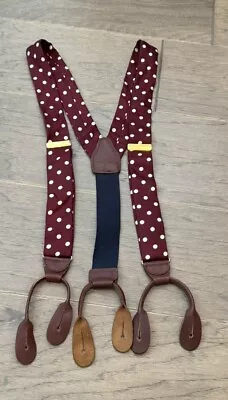 Vintage CAS Germany Silk Suspenders Y-Shape Burgundy Brown Leather Buttons • $20