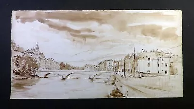 BORREL Lot Of 2 Ink Drawings & Washes GRENOBLE Pont De L'Hôpital Île D'Amour ISÈRE • $127.87