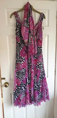 Per Una -  Sexy Pink Black & White Dress With  Wrap - Size 10 L - RARE-NWTs • $52.22