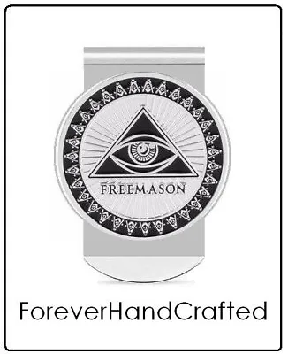 ForeverHandCrafted FREEMASON Money Clip - Silver Masonic Emblem Coin Medallion • $14.99