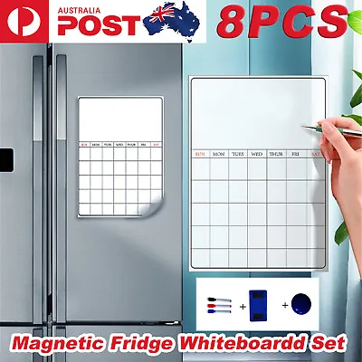 $15.99 • Buy A3 Large Magnetic Fridge Whiteboard Weekly Calendar Planner White Board Set AUS