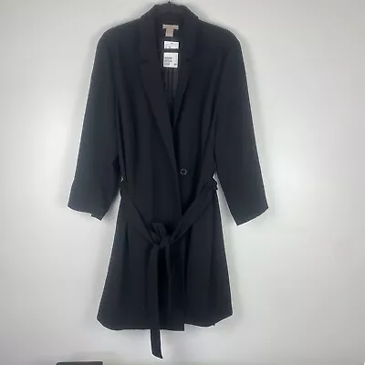 H&M Women's Long Line Lightweight Blazer Coat Size 2XL Black NWT Classic Preppy • $27.99