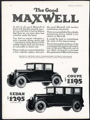 MAXWELL 1924 Auto Car Ad Two Door COUPE Four Door SEDAN • $9.95