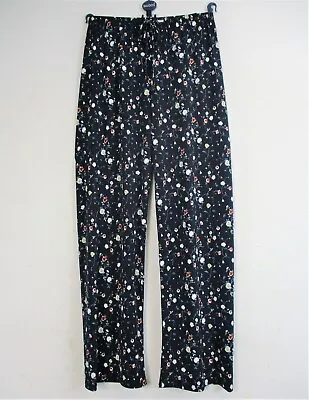 Saloos  Stretchy Comfy Trousers Navy Blue Floral  Sizes 12 14 16 18 20 22 • £17.99