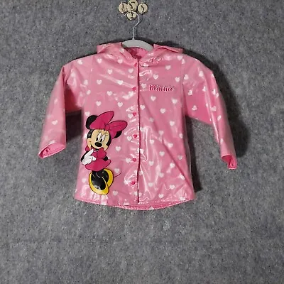 Disney Girl Minnie Mouse Raincoat 4T Snap Button Hooded Pink Lined Toys  R  Us • $22.54