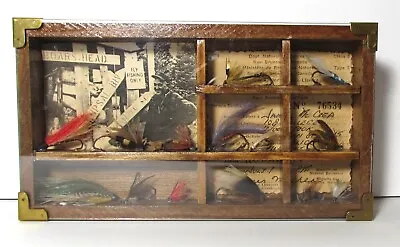 Collection Of 14 Vintage Hand Tied Fishing Flies In 8x5  Shadow Box • $24.99