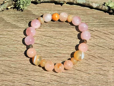 Pink Morganite Gemstone Bracelet With Rose Quartz Botswana Agate Energy Healing • $34