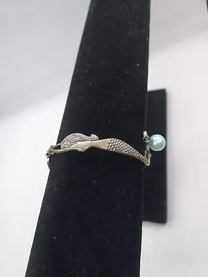 Silvertone Mermaid & Faux Pearl Beaded Stretch Bracelet J-47 • $3