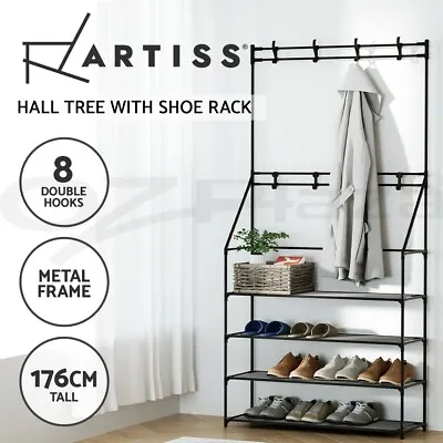 $22.95 • Buy Artiss Shoe Rack Coat Hat Stand Hallway Shoes Storage Tree Metal Shelves Black