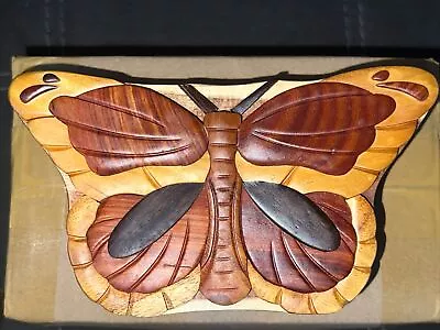 Carver Dan’s Wood Puzzle Box Butterfly Trinket Box • $14.99