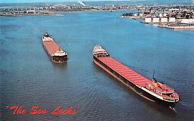 Soo Locks MI Michigan Edmund Fitzgerald Freighter Ship Harbor Vtg Postcard C54 • $14.95