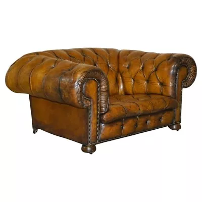 Huge Fully Restored Antique Chesterfield Club Armchair Whisky Brown Leather • $4737.19