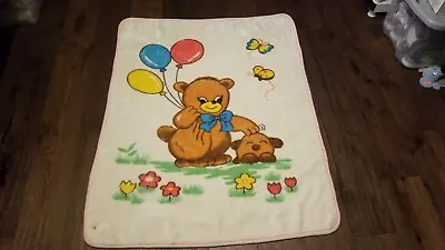 Vintage Mink Baby Blanket Bear Puppy Balloons Butterflies Plush Kawaii FLAW • $179.59