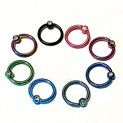 Captive Ring Gem 16g 8mm 5/16  8pcs Mix Lot Rhinestone CZ Bead Hoop Circular • $49.99