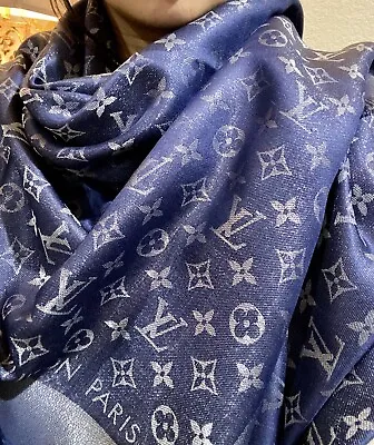 100% Authentic Louis Vuitton NIGHT BLUE SHINE Shawl Ref M73658 • $459