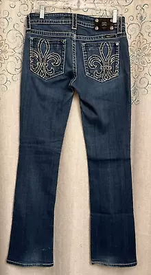 Miss Me JP5038 Womens Blue Jeans Boot Cut Fleur De Lis Pocket Size 30 (30 X33 ) • $28