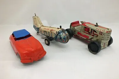 Vtg Marx Line Mar Tin Tractor Fire Chief New York Airlines Helicopter Toy LOT • $24