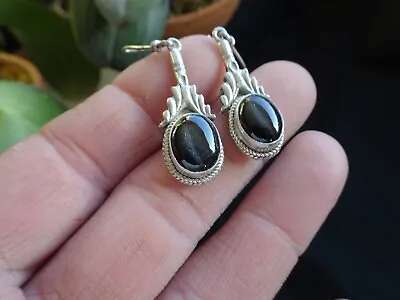 Vintage Sterling Silver/Black Star Sapphire/Dangle Earrings • $57