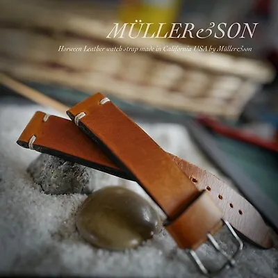 Müller&Son Genuine Horween Leather Watch Strap Tan 16mm ~  Dog Ears  Style • $149.14