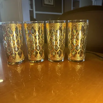 1960’s Vintage Culver Mid Century Modern 22kt Gold & Green Valencia Highball 4pc • $59.95