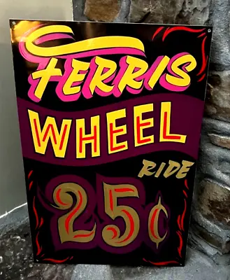 Vintage Painted Carnival FERRIS WHEEL Sign Circus Amusement Park Midway FAIR ART • $55