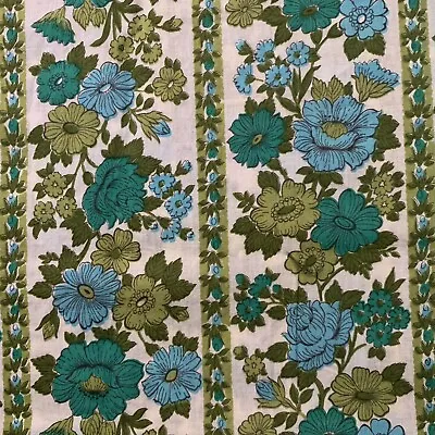 Vintage 60s Thin Soft Cotton Mod Green & Multicolor Floral Fabric Approx 136x41” • $59.99