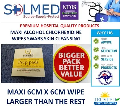 400 X 2% CHLORHEXIDINE MAXI 60MM X 60MM SKIN PREP SWABS ALCOHOL WIPES 70% IPA • $30