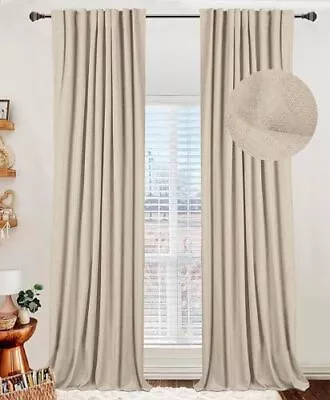  Linen Blackout Curtains For Bedroom 84 Inches LongBack 50''W X 84''L Natural • $59.23