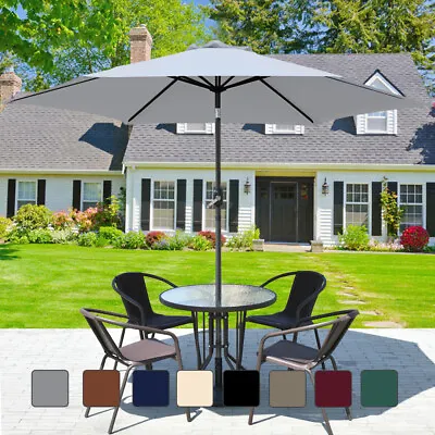 2.5/2.7/3M Garden Parasol Sun Shade Canopy Patio Outdoor Umbrella W/ Crank Tilt • £41.95