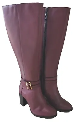 £29.99 • Buy Kaleidoscope Burgundy Leather Block Heel Knee High Boots Uk Size 5 Ex Display