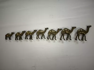 7 Vintage Miniature Solid Brass Camel Figurines - All In A Row! • $15