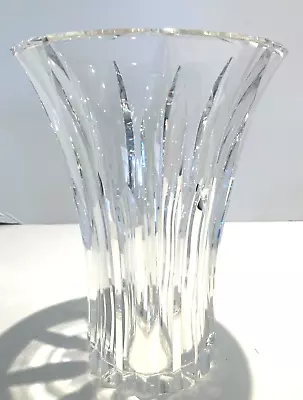 $33 • Buy Beautiful Vintage SIGNED Val St. Lambert Clear Cut Crystal Flower Vase 8  HEAVY
