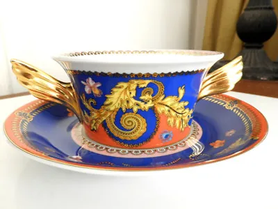 Versace Rosenthal PRIMAVERA Cream Soup Bowl Cup W/ Under Plate (S) MINT UNUSED! • $299.95