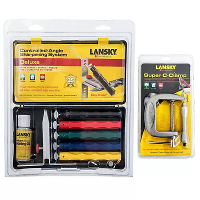 $155 • Buy Lansky Deluxe Knife Sharpening System 5 Hone Stone Sharpener LKCLX & C-Clamp