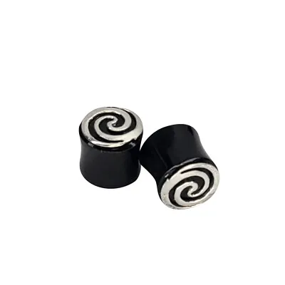  Pair Of Solid Ear Plugs Organic Bone With Silver Spiral Design • $18.86