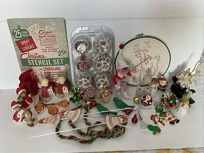 Lot  Of 40 Vintage Christmas Ornaments : Angels Pixie Bells Stencils Foil Tins + • $68