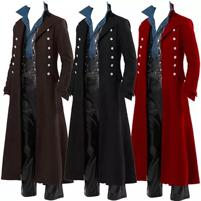 Mens Medieval Steampunk Retro Gothic Coat Windbreaker Coat Mid Length Uniform • $74.79