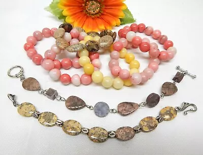 Multicolor Jade & Jasper Gemstone Bead Bracelet Lot - Vintage To Now • $7.49