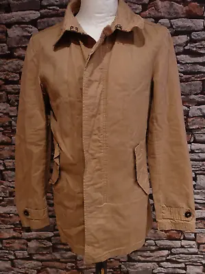 Next Men's Canvas Military Style Tan Jacket Coat Khaki Pockets Coat Cotton Small • £23.95