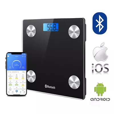 Bluetooth Digital Bathroom Body Fat Scale 180KG Wireless Scales Weight BMI-Black • $26.99