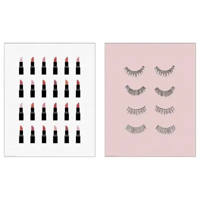 IKEA Posters Prints Set Of 2  Eyelashes  Lipsticks Pink White BILD 16x20  NEW • $27