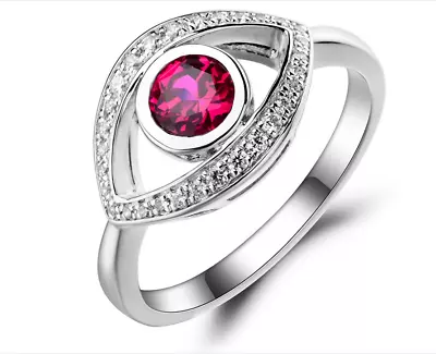 $324.36 • Buy 1.20CT Round Cut Sapphire & Diamond Fancy Eye Shape Ring Gift 14K White Gold FN