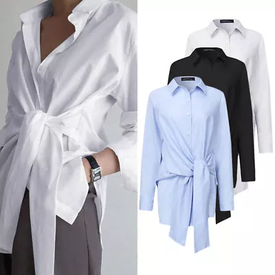 ZANZEA Womens Long Sleeve Plain Shirts Fashion Lace Up Asymmetrical Party Tops • $35.07