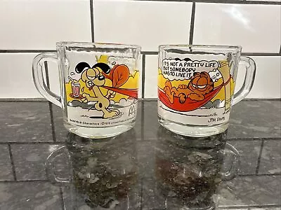 Set Of 2 Vintage 1978 Garfield McDonalds Jim Davis Glass Coffee Cups Mugs Retro  • $12.99