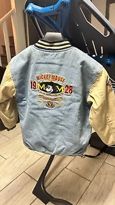 Youth Medium Kid's Mickey Mouse Denim Varsity Jacket The Disney Store Vintage • $50